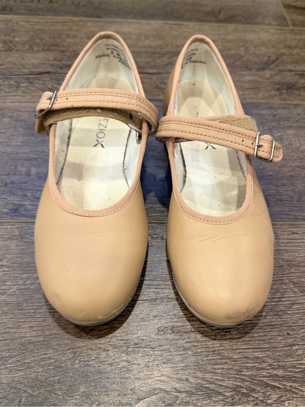 Capezio Tele Tone Tap Shoes Girls Size 2 M Tan Leather Mary Jane Dance Shoes - Picture 2 of 7